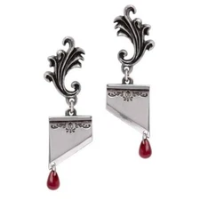 ALCHEMY MARIE ANTOINETTE GUILLOTINE EARRINGS Red Crystal Blood Drops NEW DESIGN