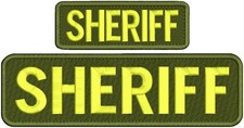 SHERIFF embroidery patches 3x10 and 2x5 hook on back YELLOW ON OD GREEN