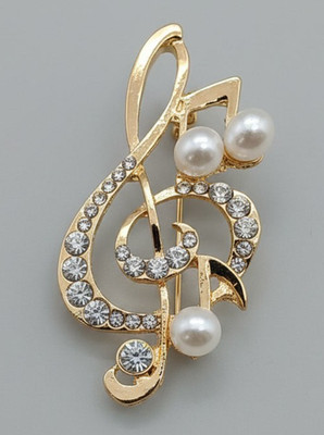 Violinschlüssel Brosche goldfarben Perle Strass Musik Note Pin Geschenk Musik