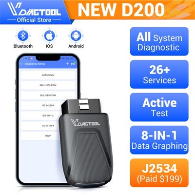 VDIAGTOOL D200 OBD2 Scanner Full System Car Scanner 26+ Resets(Unlock 49+Resets)