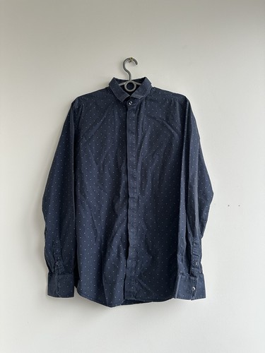 Dolce & Gabbana, Dolce & Gabbana Slim Mens Blue Polka Dot Dress Shirt Size 48 Vintage