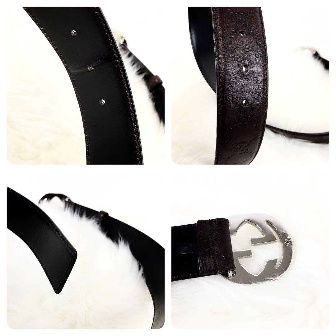 GUCCI 114984・1766・85・34 GG Interlocking Belt Brown X Silver