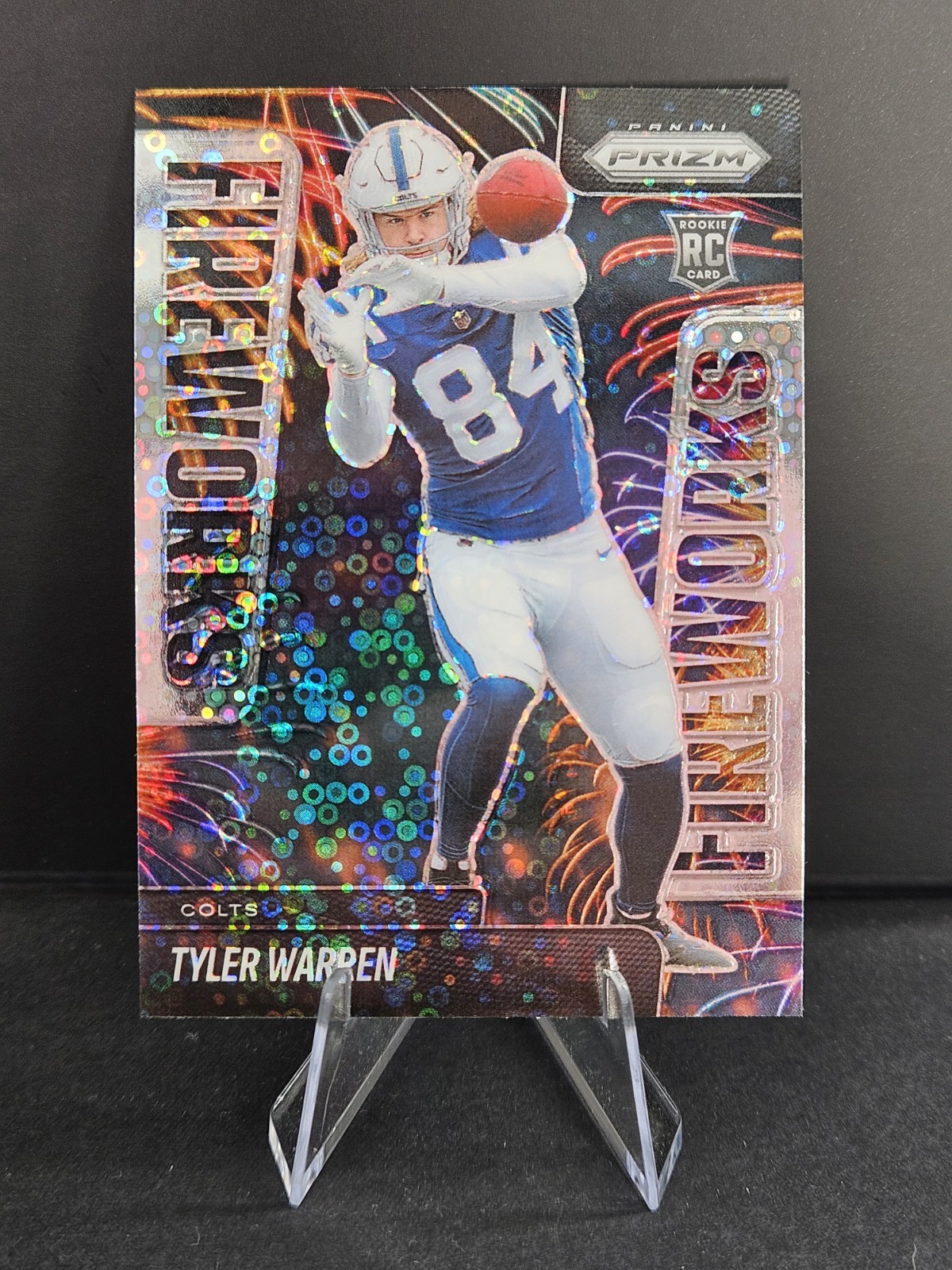 2025 Prizm Fireworks Disco Tyler Warren Rookie #12 Indianapolis Colts No Huddle