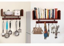 Selling at a Loss Promotion,Wooden Shelf with Hooks - Multipurpose Walnut Color