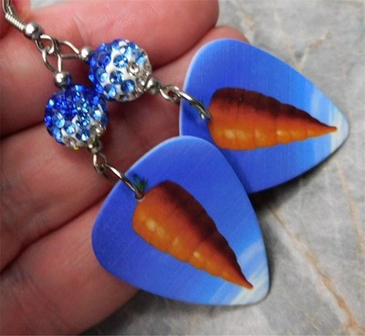 Styx Cyclorama Guitar Pick Earrings with Blue to White Ombre Pave Beads