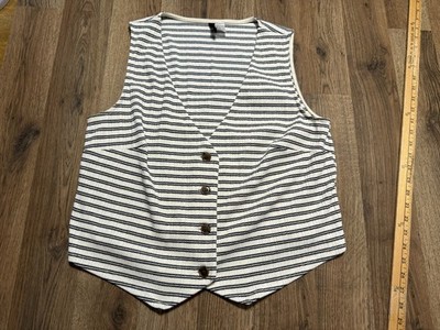 H&M Divided Jacket Women's Size XL Black White Striped Button Up Vest