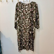 Ann Taylor Kimono Poncho Hunter Green Floral Boho Indie XS
