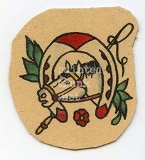 antique vintage tex rowe texas good horseshoe luck jockey tattoo flash 3x3