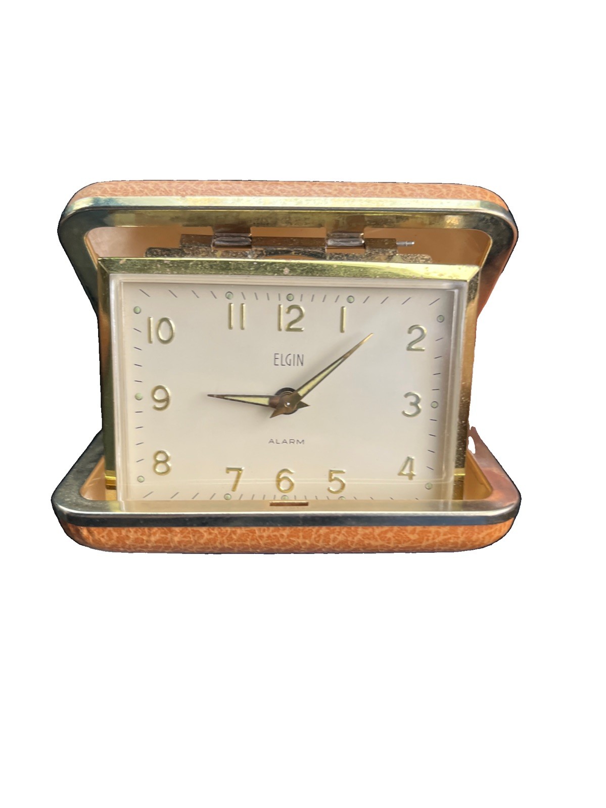Vintage Elgin Wind Up Travel Alarm Desk Clock Black Case,Made In Germany,Working