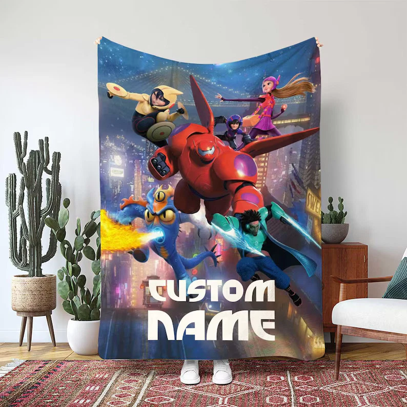 Disney Baymax Hiro Hamada Robot Blanket, Baymax Custom Fleece Blanket