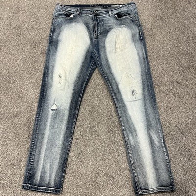 Sean John Jeans Mens 40x34 Athlete Tapered Distressed Light Wash Blue White Wash