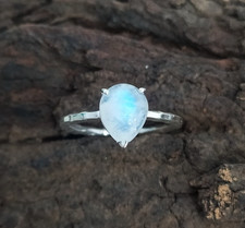 Natural Rainbow Moonstone Pear Cut Ring 925 Sterling silver Deco Engagement Ring