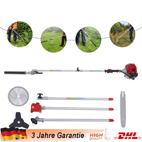 4IN1 Benzin Motorsense Hochentaster Heckenschere Kettensäge