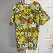 Vintage 60-70s Hawaiian Dole Plantation Smock Swimsuit Cover Malia Floral Hawaii
