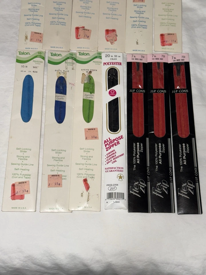 Vintage J&P/ Talon Coats Neck Opening Zippers Lot Of 13 Mixed Colors Sizes - Image 3 of 4