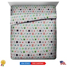 Official Minecraft Gray Bedding Set for Kids - 4 Piece Queen with Pillows