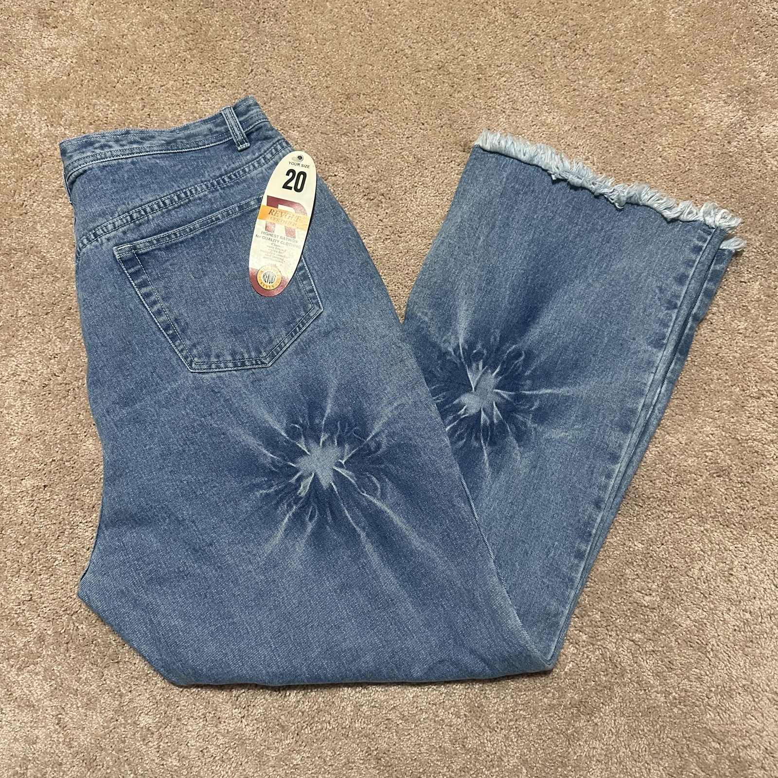 Revolt Jeans Damen 20 blau bleach Starburst Raw Hem Flare Übergröße ausgefranst