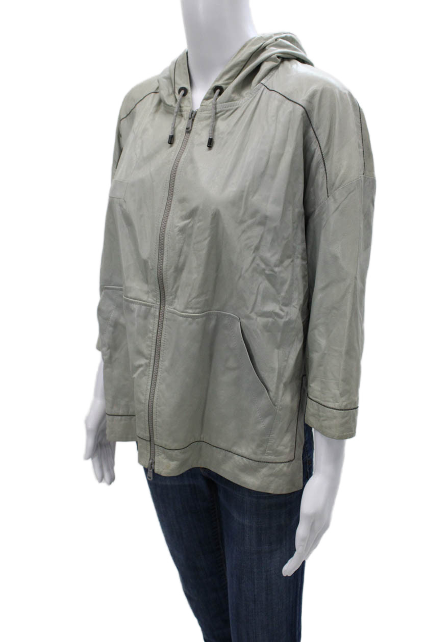 Brunello Cucinelli Womens Basic Leather Jacket Gr… - image 3