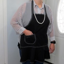 B  W Polka Dot Hostess Apron, Faux Pearl Accent, Pocket, Retro-inspired Kitchen