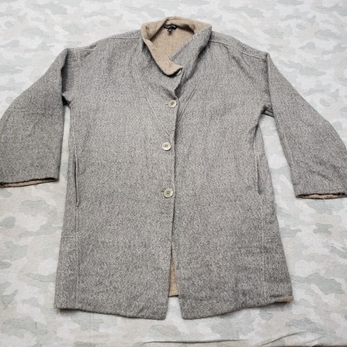 Eileen Fisher Coat Womens Small Gray Cocoon Baby Alpaca Wool Blend Button
