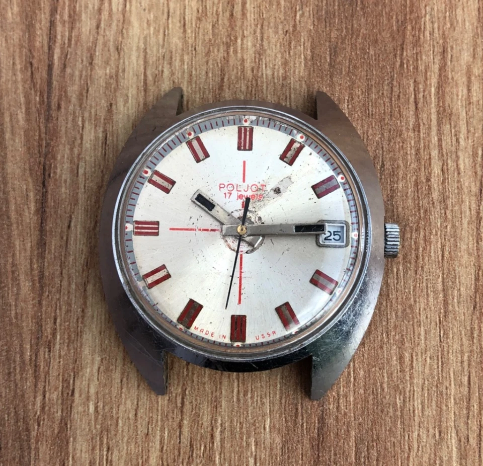 Reloj de pulsera Poljot con inscripción 1977 URSS SSSR SU soviético vintage raro Foto 3 de 4