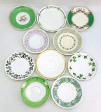 10x Bone China Green Tea Cup Saucers- Doulton Colclough Etc - Vintage Job Lot