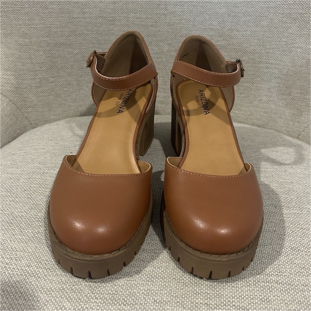Arizona Brown Block Heel Platform Ankle Strap Buckle Women's Shoes Size 6.5