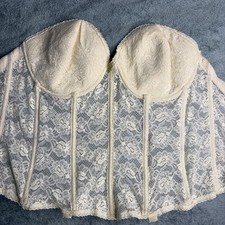 Vintage Lady Marlene Strapless Lace Floral Bustier Corset - Ivory Size 38D
