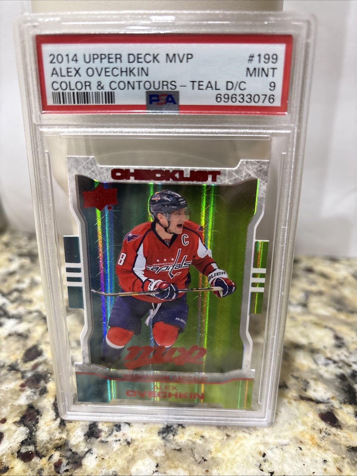 2014 Upper Deck MVP TEAL Color & Contours Alex Ovechkin Die Cut #199 PSA 9