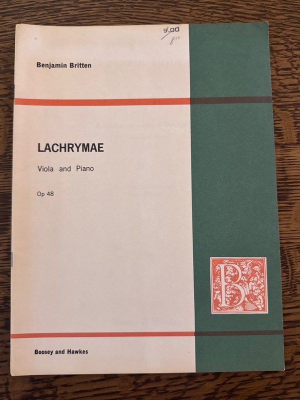 Britten Lachrymae for Viola and Piano Op. 48 - New part/score - FREE SHIPPING!