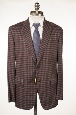 ZILLI Burgundy Gingham Sport Coat Wool Cashmere Silk Blazer 44 R (EU 54) Drop 8