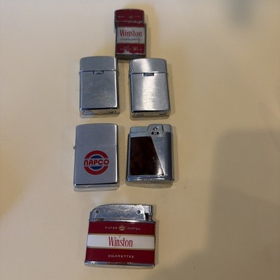 Vintage Set Of 6 Cigarette Lighters Winston Napco Robson Sarome Zippo