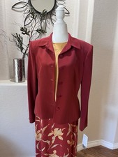 Jones New York 100% Silk 3 Piece Set Floral Skirt Cap Slv Sweater Blazer Vtg NWT