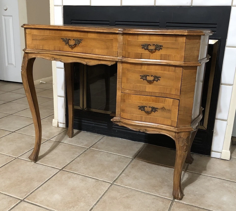 Mesa de escrita antiga com gavetas de madeira maciça móveis franceses provinciais lux - Imagem 2 de 4