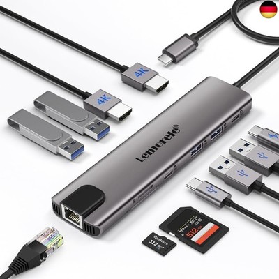 Aluminium Docking Station USB C Hub 2 HDMI,Gigabit Ethernet,4 USB A,USB C 3.0,