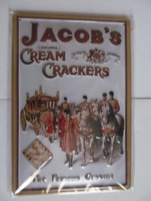Jacob's  Cream Crackers Embossed Metal Sign '' The Famous Creams''  New / Sealed