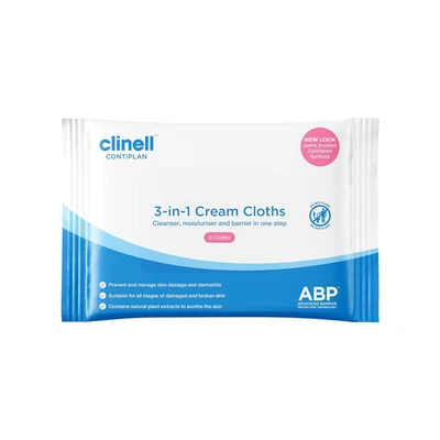 Clinell CONTIPLAN Incontinence Cleansing Wipes with Barrier Cream 8 Pack