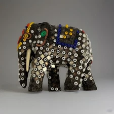 Small Vintage Elephant Figurine Tibetan Multicolor  