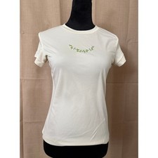 short sleeve cream color shirt with floral embroider design on front SIZE S
