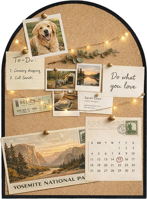 Self-Adhesive Arch Pin Cork Board, 10.4'' X 14.4'' 1/2'' Thick (Black)