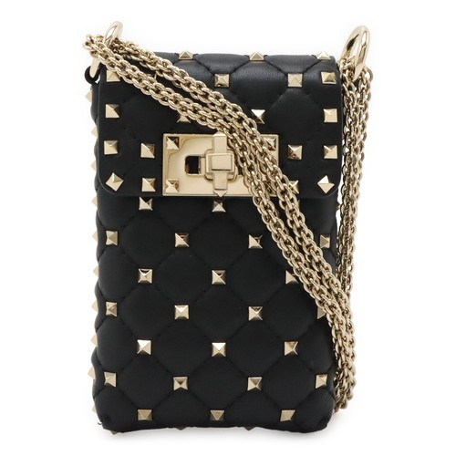 Valentino Garavani Rockstud 2Way Shoulder Bag Phone Holder Pouch Leather Used