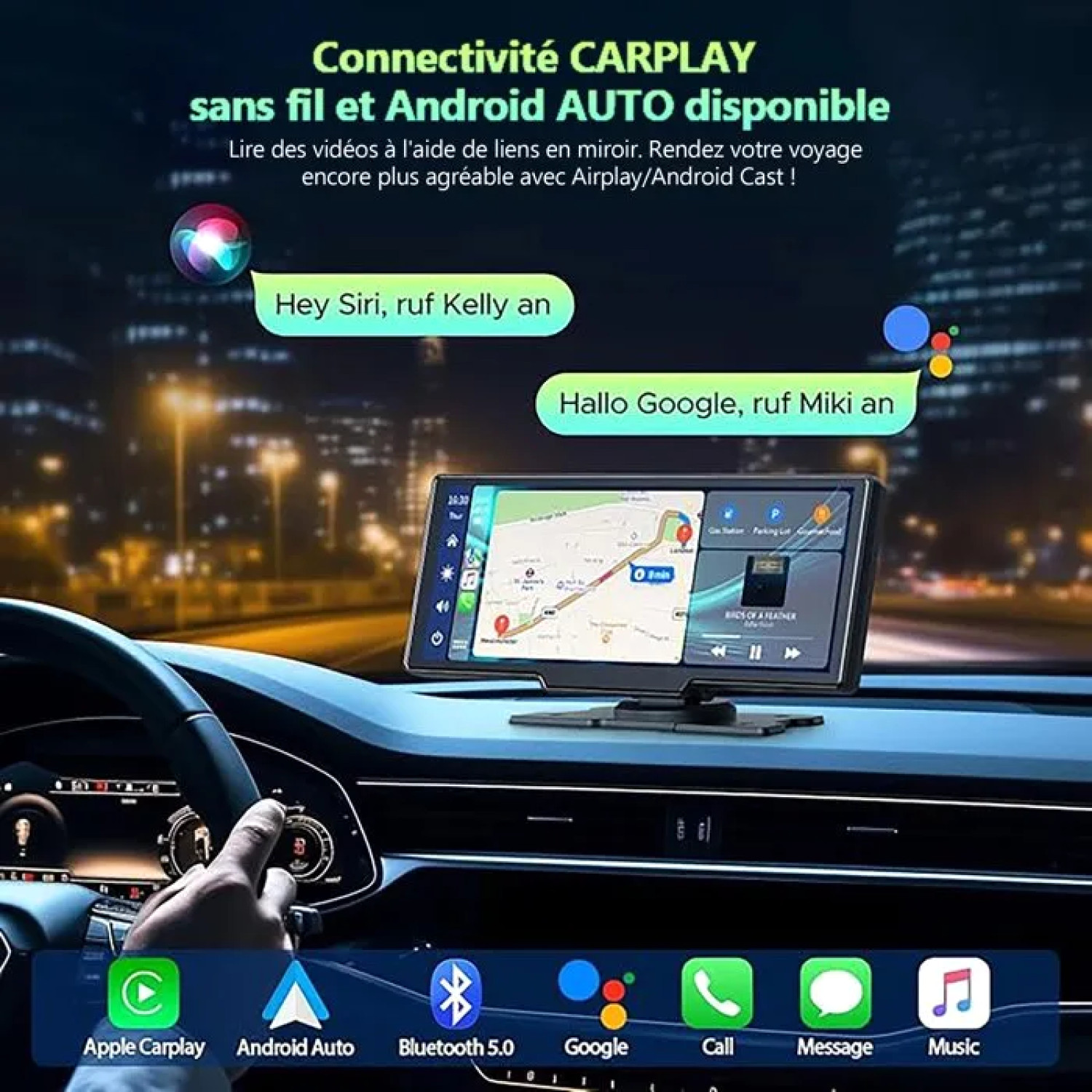 Display Auto Portatile 10,26" CarPlay Android Auto Wireless Dashcam 4K GPS BT FM - Miniatura 5
