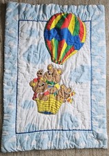 Vintage Baby Blanket Bears Hot Air Balloons 43x34 Nursery Comforter