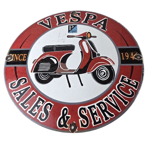 Vintage Vespa Sign - Gas Motorcycle Bike Gas Pump Porcelain Sign