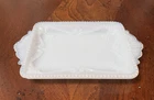 Vintage Milk Glass Opalescent Relief Scroll 5.25 Vanity Soap Trinket Dish