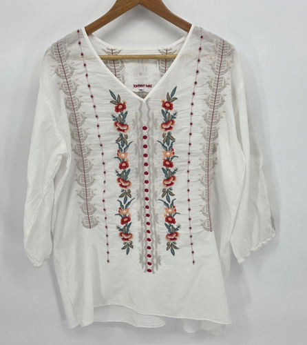 Woman's Johnny Was 3J Workshop Floral Top Shirt Blouse XL Cotton 3/4 Sleeve