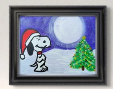 OOAK "Snoopy Christmas 3" 11x14 Canvas Expressionism Abstract Design Home Art