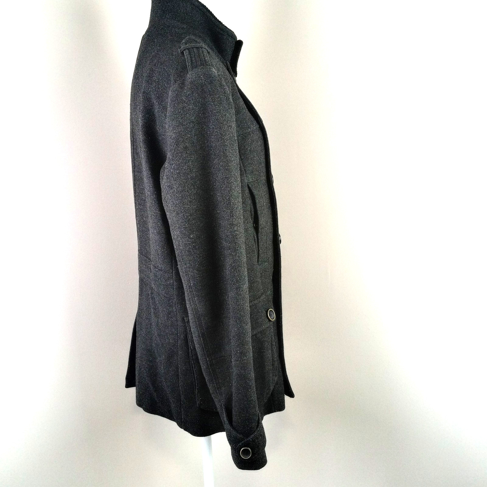 Pull and Bear Mens Coat Heavy Jacket Military Style Dark Grey Size M image 9