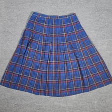 Pendleton Vintage Wool Plaid Pleated Midi Skirt Blue Red Size 16W Made in USA