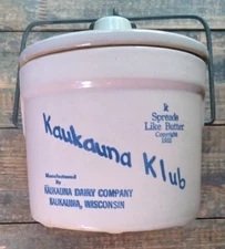 Kaukauna Klub Cheese Crock With Bail Lid, 6" Tall, Wisconsin Dairy Farmhouse